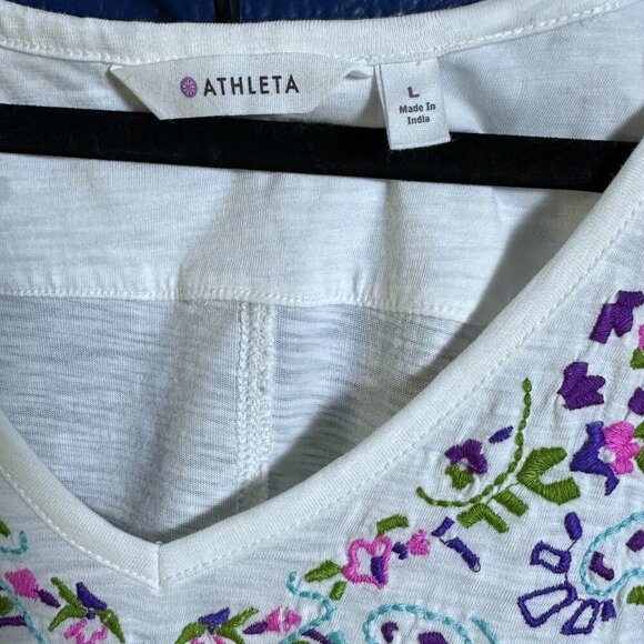 Athleta Talley Tank Top Floral Embroiled Cotton Breathable Summer Sz L - Picture 4 of 5